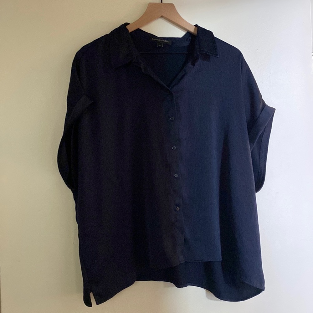 Banana Republic Navy Textured Silky Boxy Shirt